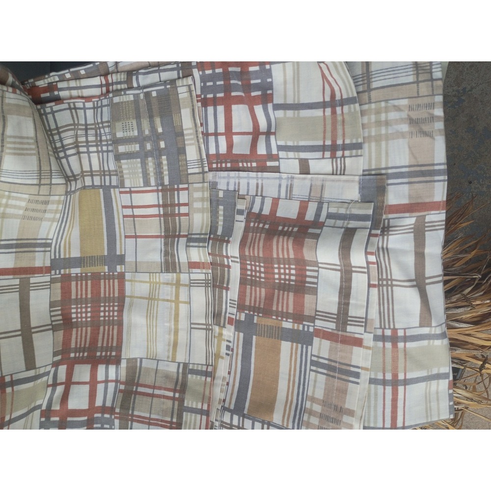 Vtg JCPenney Muslin Twin Flat Sheet Plaid Cotton Blend